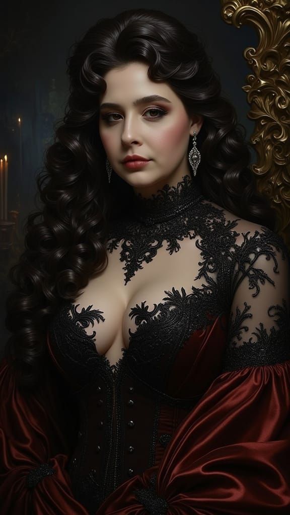 Elegant Lady in Velvet and Lace, Rococo Style