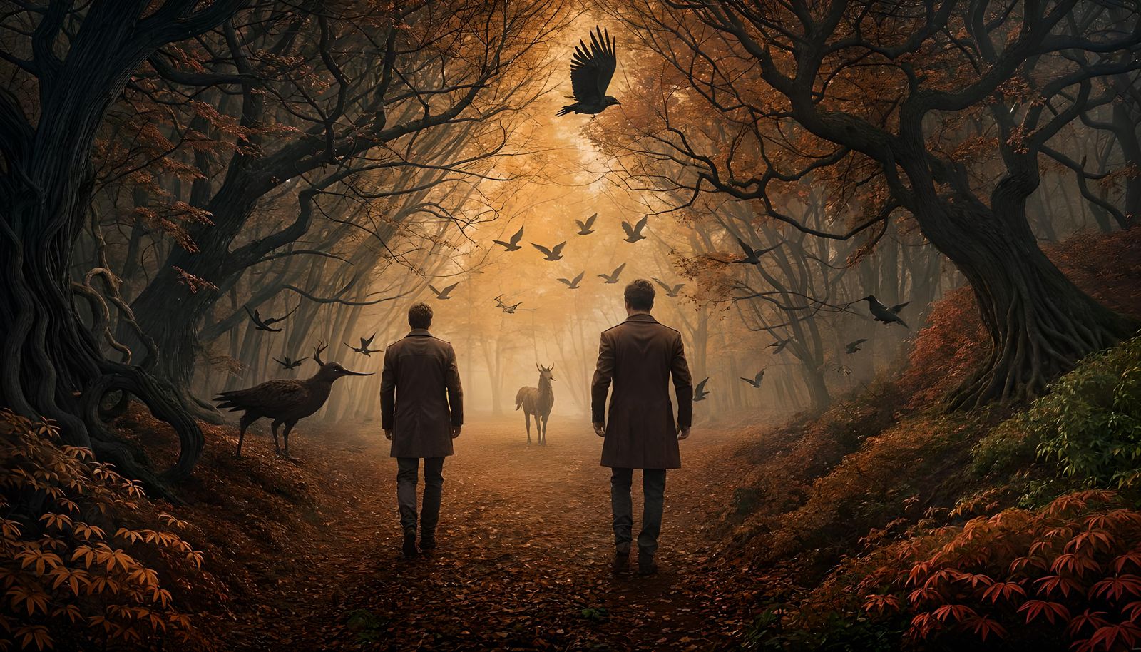 Lost Man in Enchanted Autumn Fantasy Horror Forest