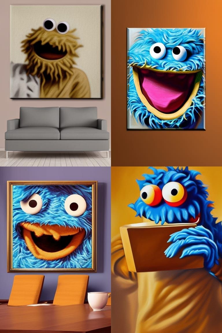 Cookie Monster Portrait in Oil, Monsterpiece Theatre