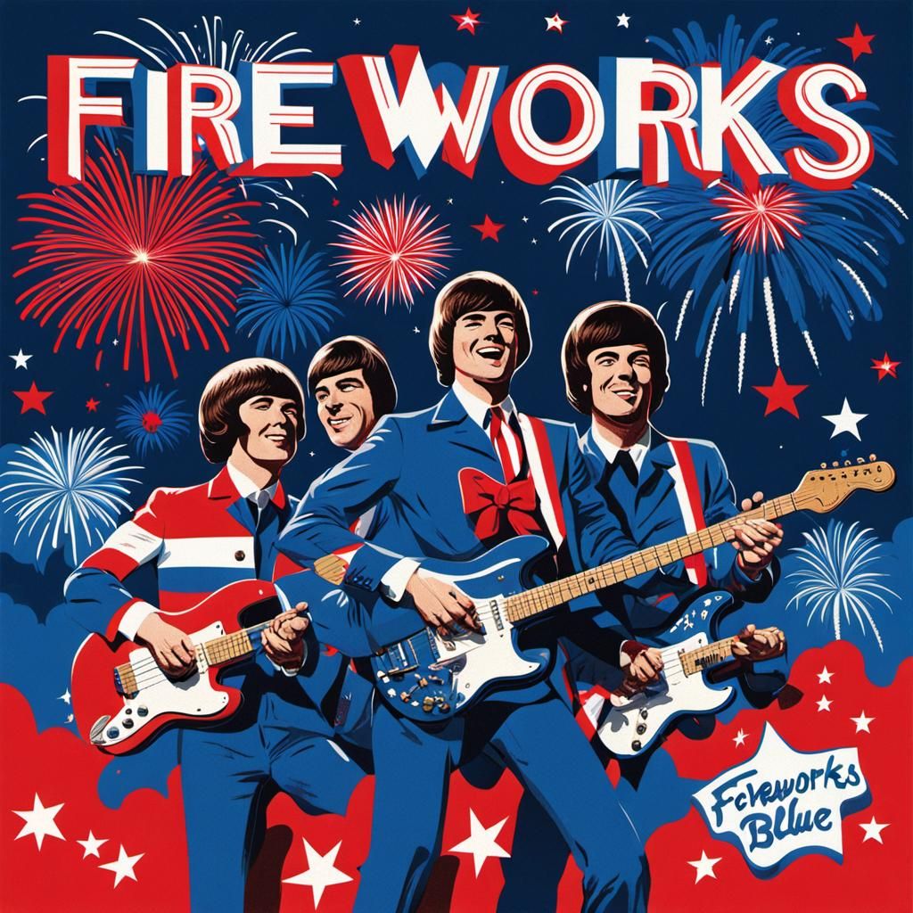An album cover depicting a rock band dressed in red, white, ...