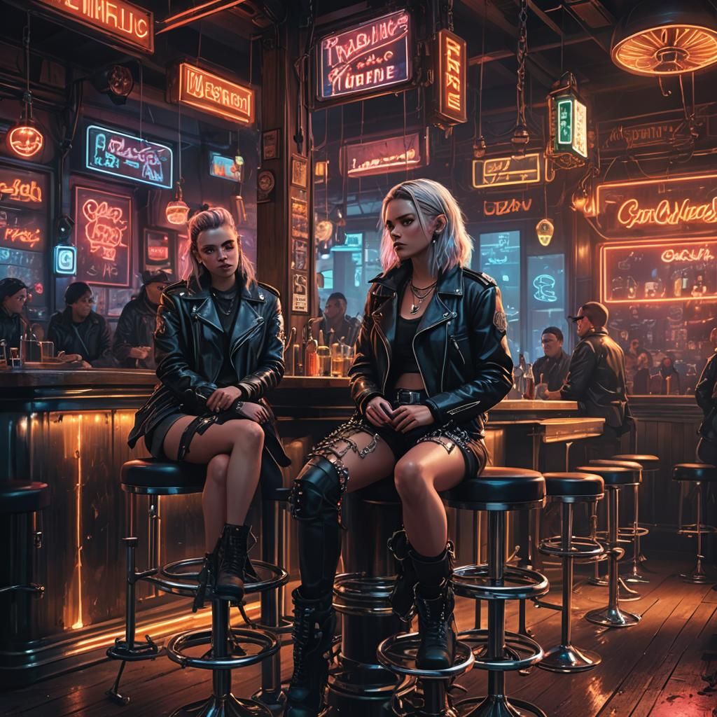 Biker Women in Dystopian Future Bar