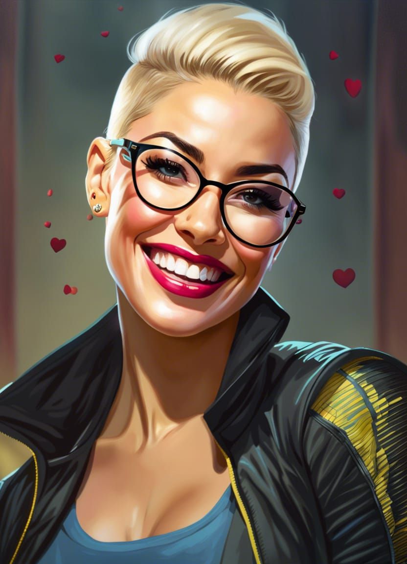 Blonde Woman with Heart Glasses: Digital Art Portrait