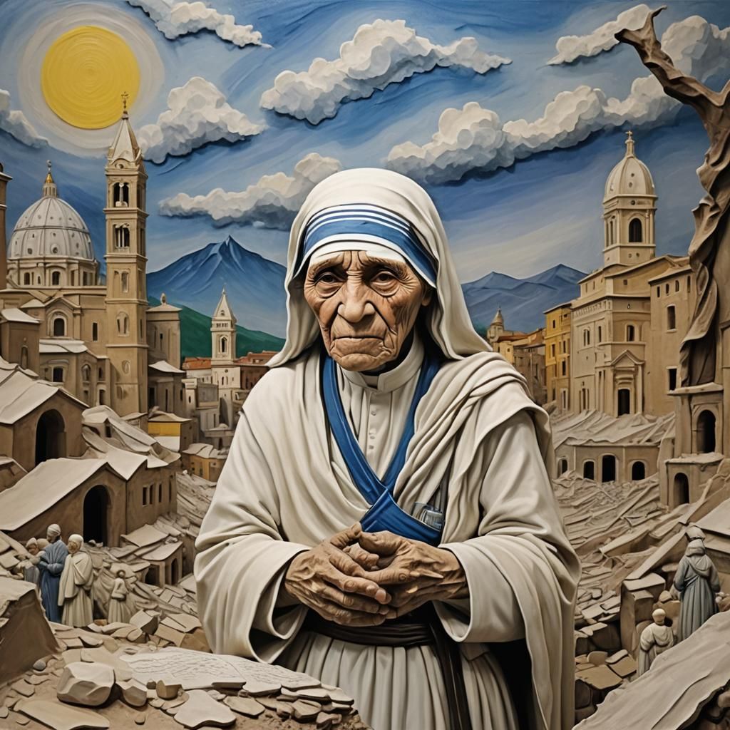 Mystical Mother Teresa Portrait: Finger-painting and Plastic...