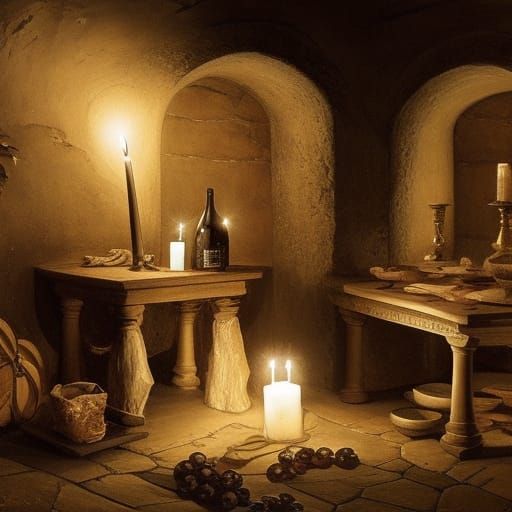 Candlelit Wine Cellar: Modern Ink Painting