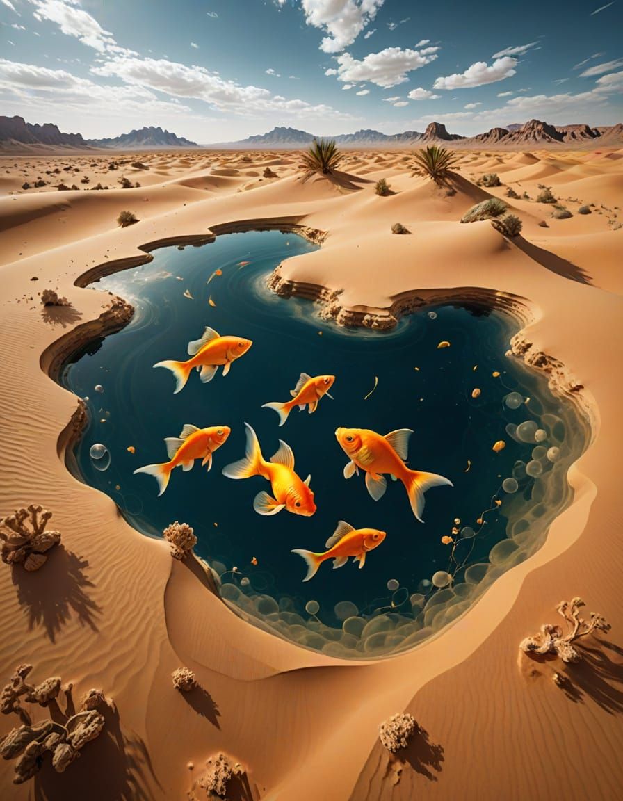 Surreal Double Exposure of Aquatic Desert Realms