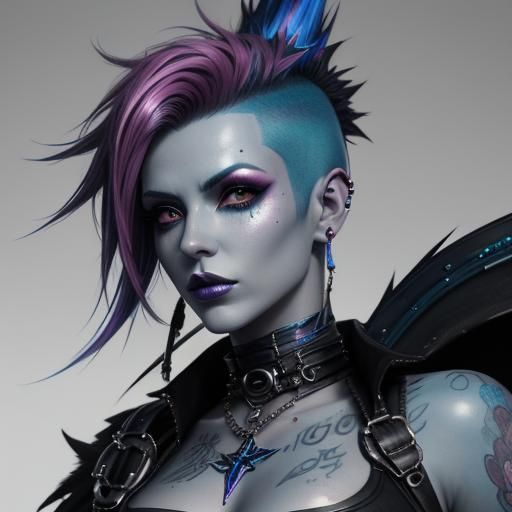 Punk Goth Girl with Mohawk in Cyberpunk Style