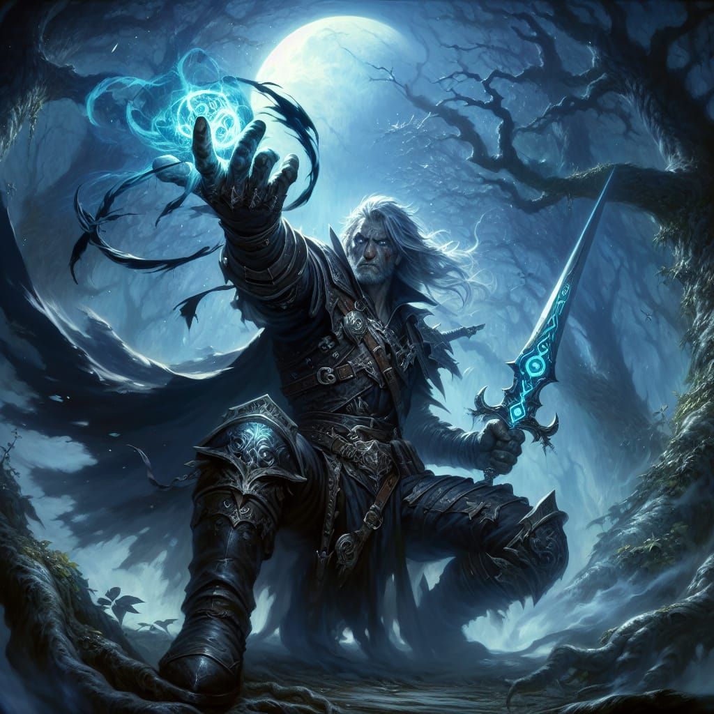 Mysterious Dark Fantasy Warrior Under Full Moon