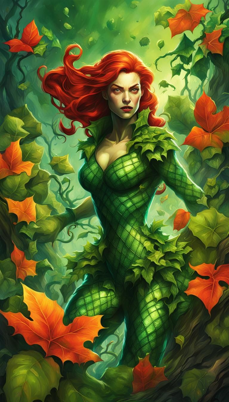 Hyperrealistic Poison Ivy in Splash Art Style