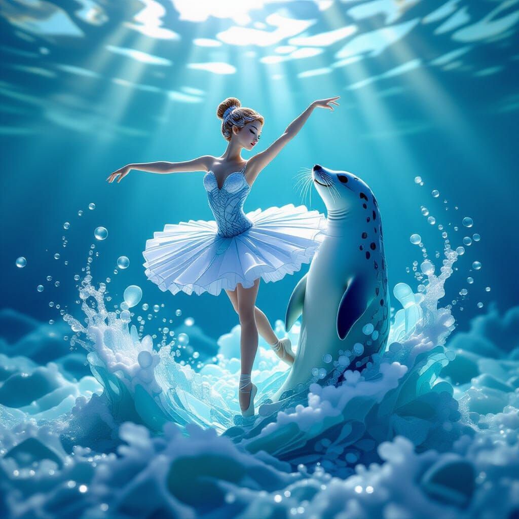 Ballerina and Seal Sculpture of Sea Glass