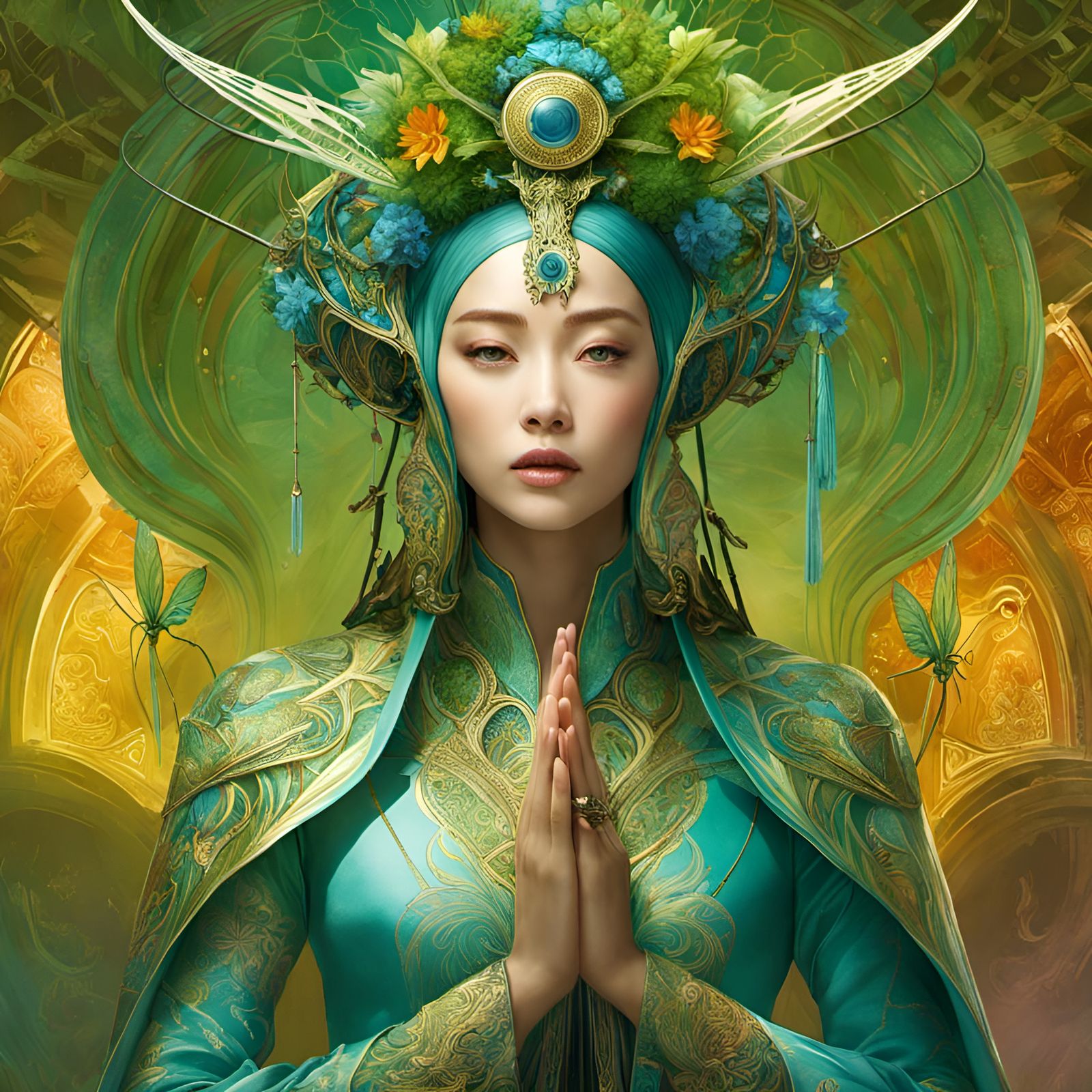 Guardian Mantis: Intricate Portrait in Prayer