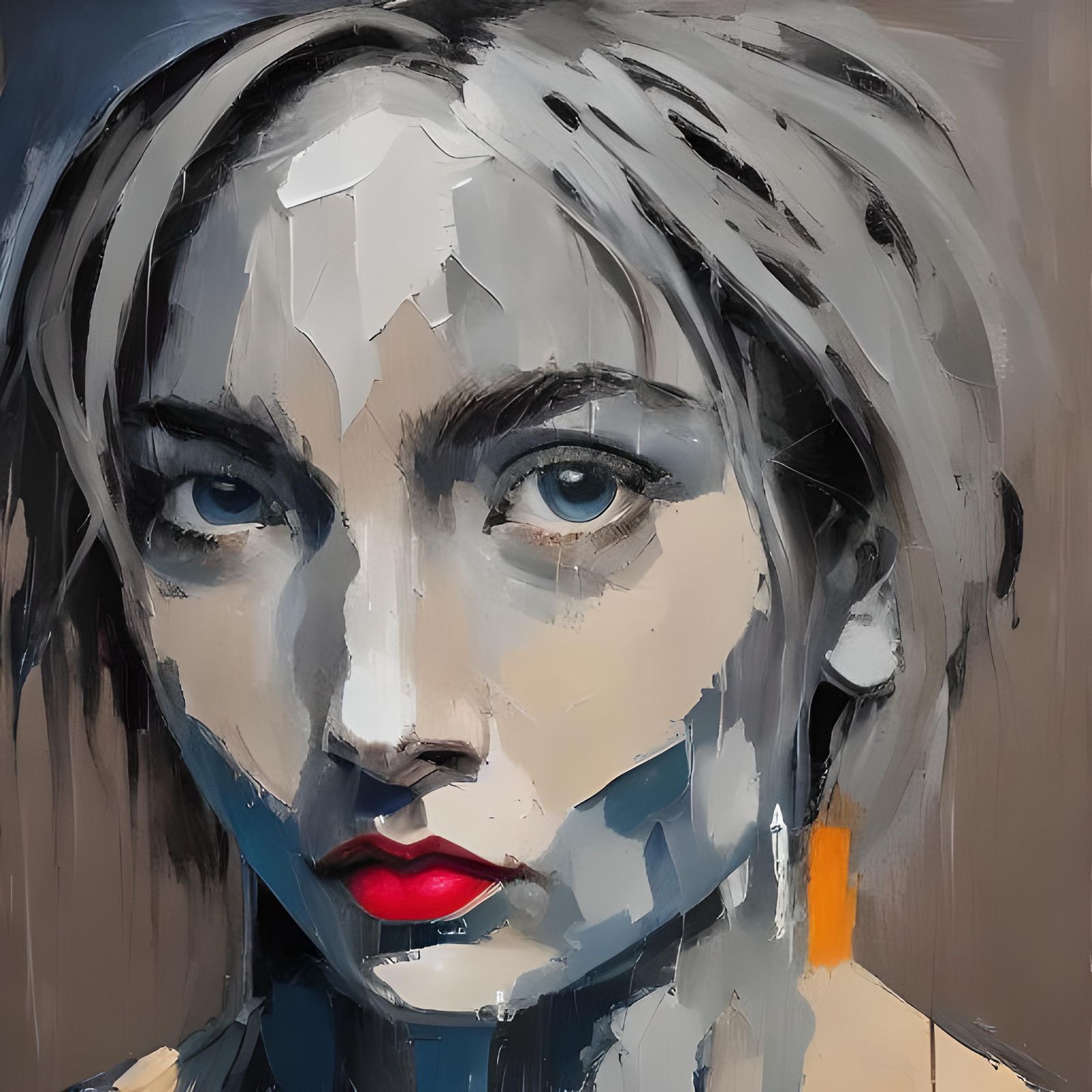 Urban Impasto Portrait of Woman in Green Dress