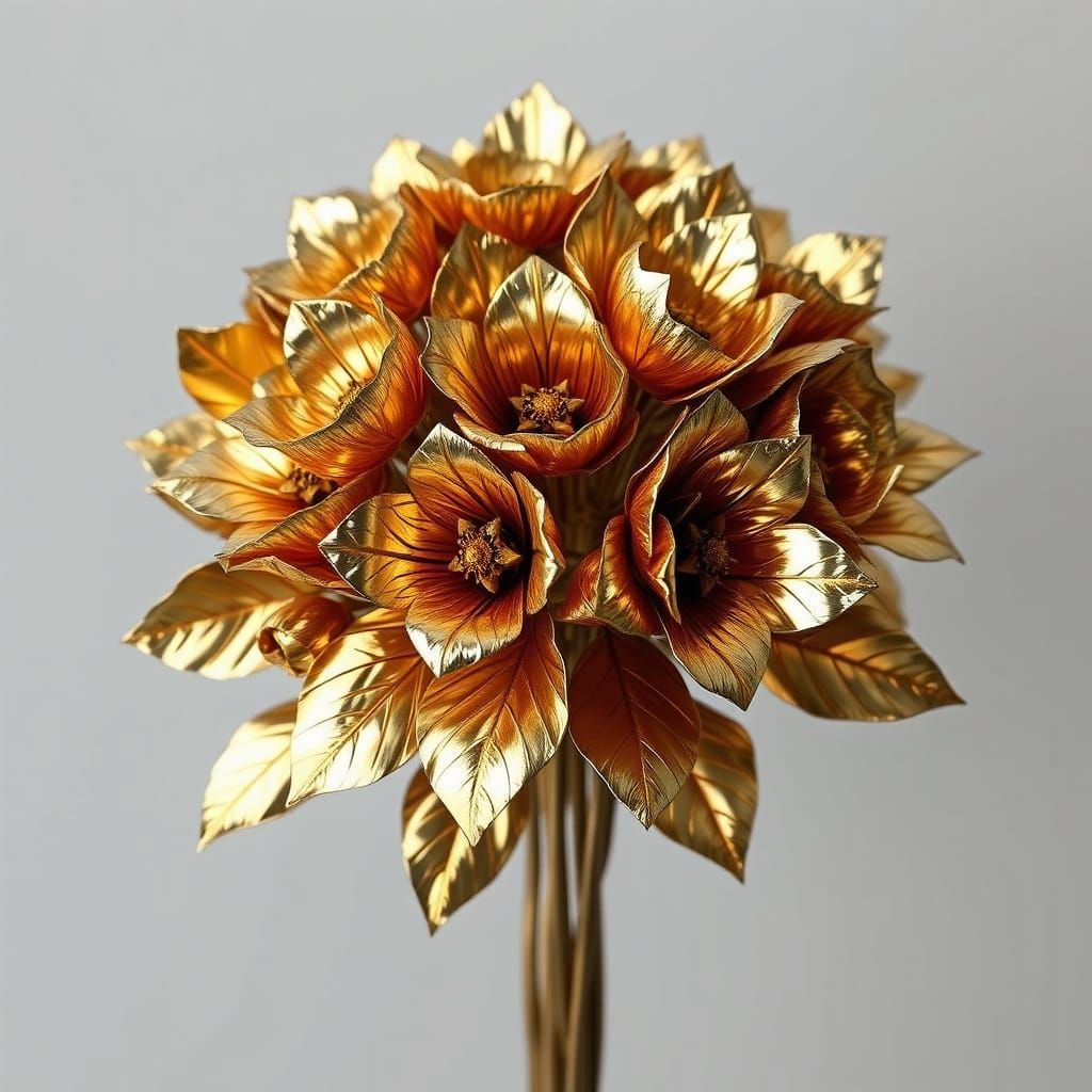 Luxurious Golden Flower Bouquet in Metallic Style