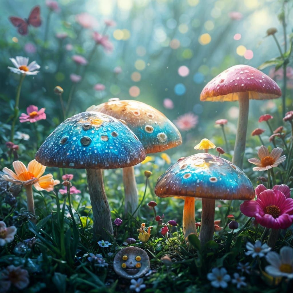Mystical Mushroom Realm in Dreamlike Realism