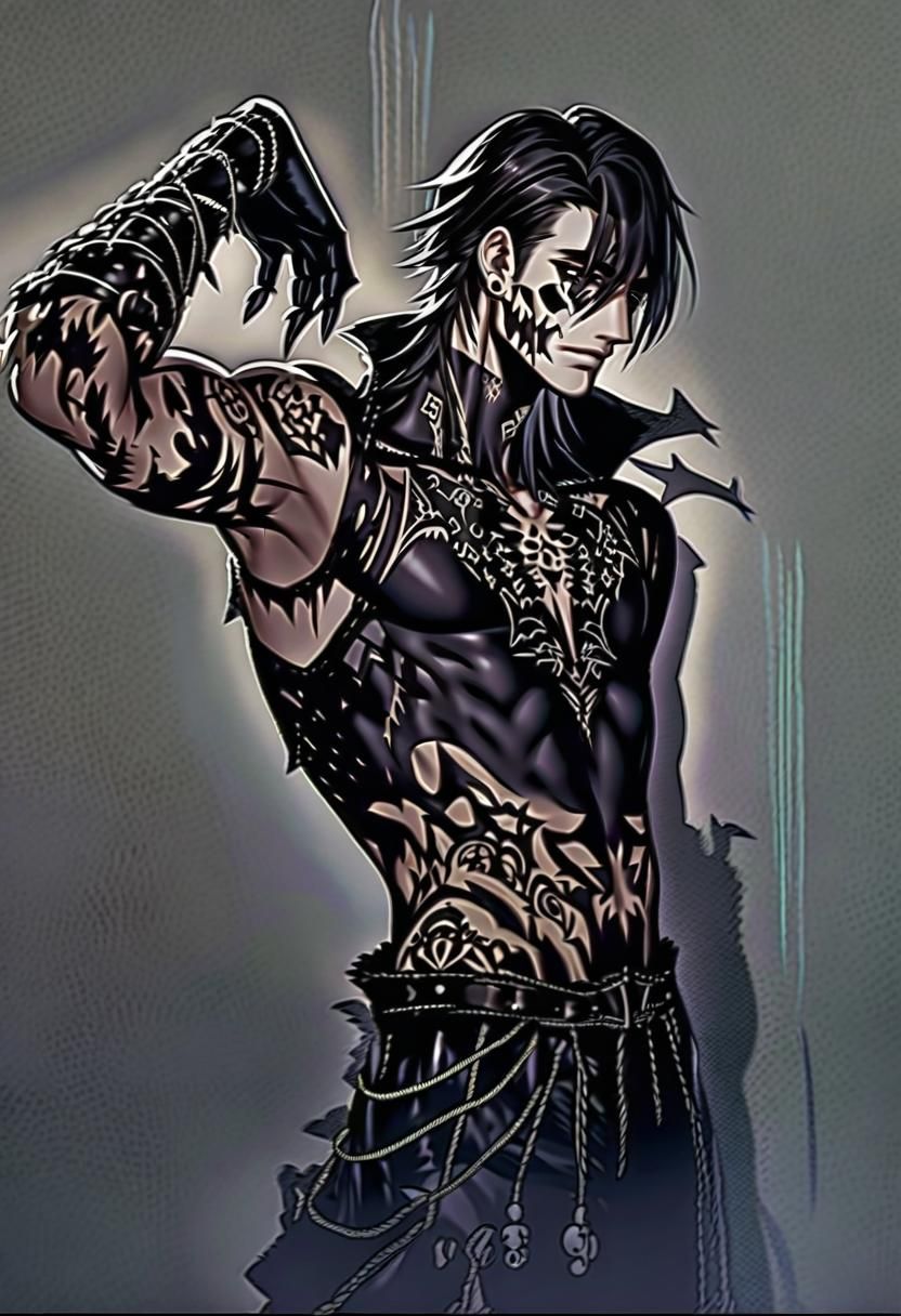 Armored Warrior with Shadow Tattoos and Skull Pauldrons