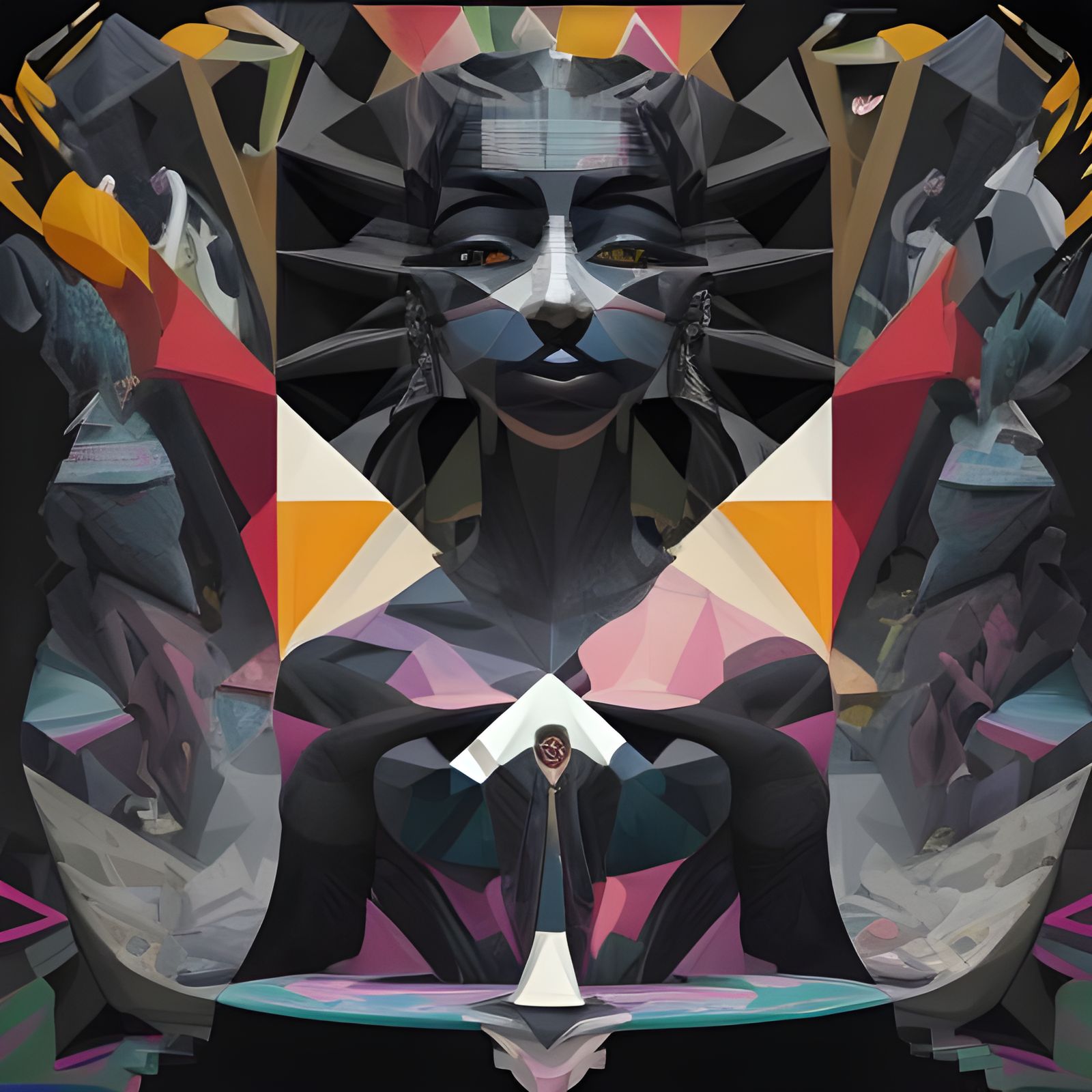 Abstract Cubist Painting in Geometric Fauvism Style