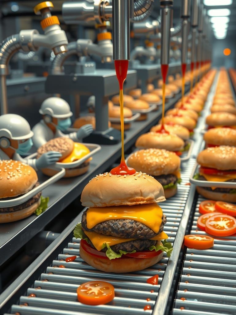 Miniature Workers Assemble Burgers in Ultra-Tall, Detailed I...