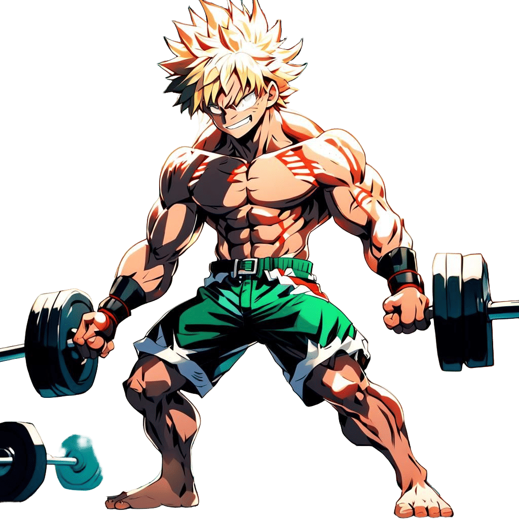 Muscular Anime Hero Flexing at the Gym