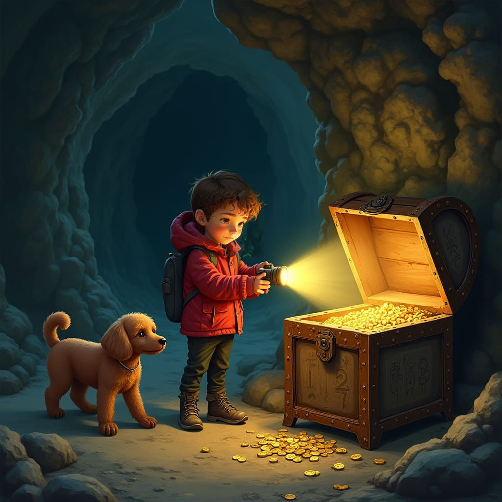 Young Adventurer Discovers Ancient Treasure in Dark Cave