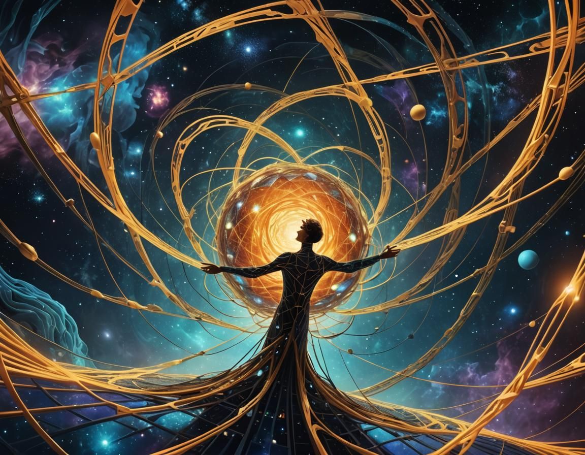 Surreal Cosmic Sci-Fi Illustration in 3D Space