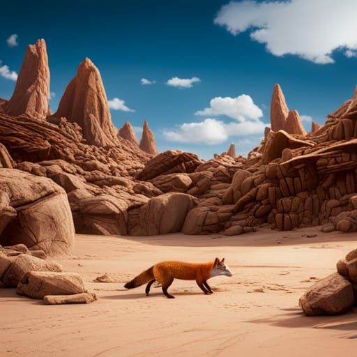 Fox in Desert Den: Detailed Matte Painting