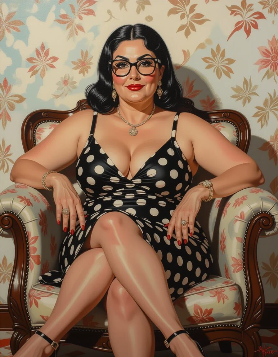 Psychedelic Middle Eastern Woman in Polka Dot Dress