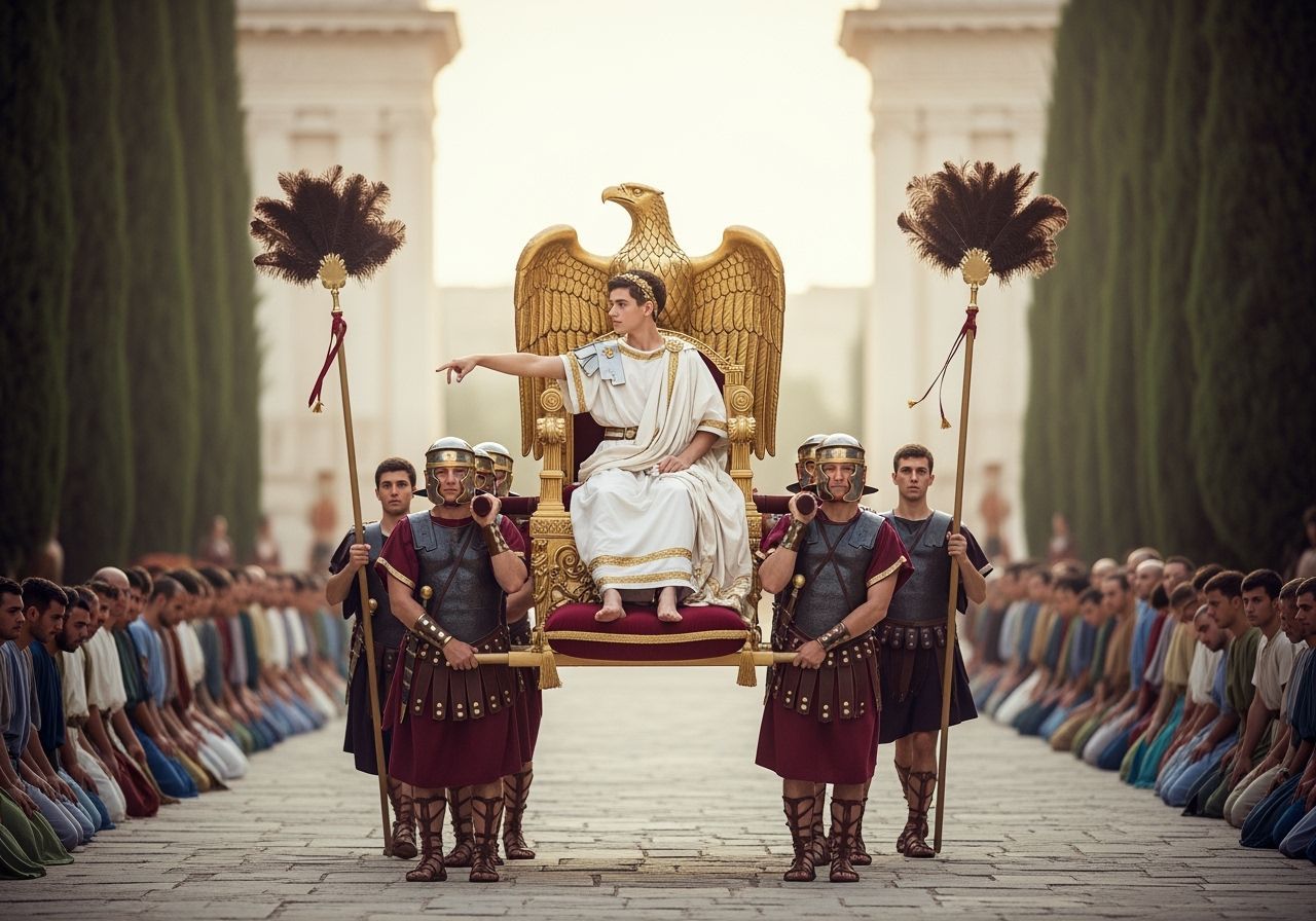 Young Roman Emperor on Eagle Throne, Photorealistic Style