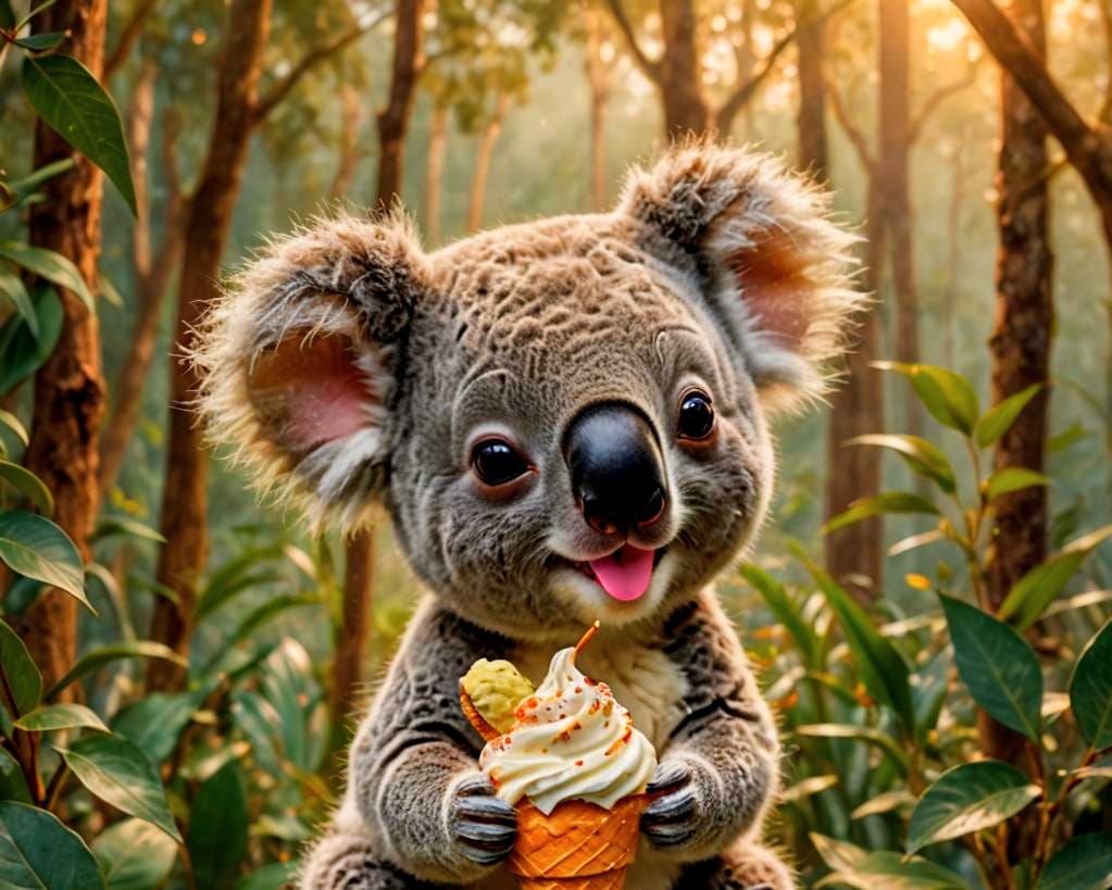 Chibi Koala's Icy Treat in Lush Forest