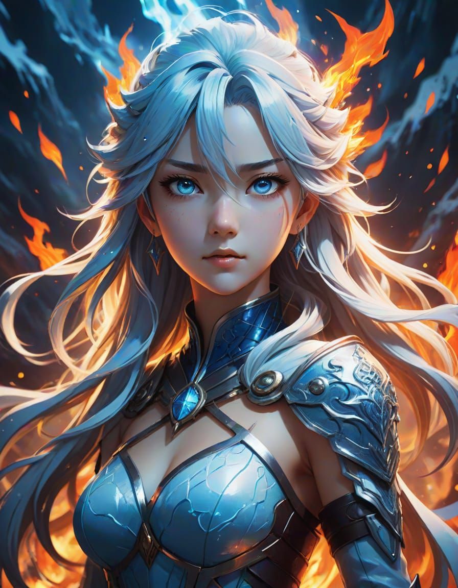 Manga-Inspired Goddess of Flames and Frost Portrait