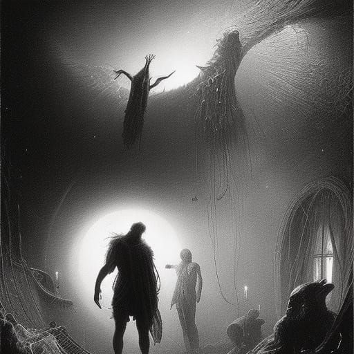 Horror Close Encounter in Dark Fantasy Style