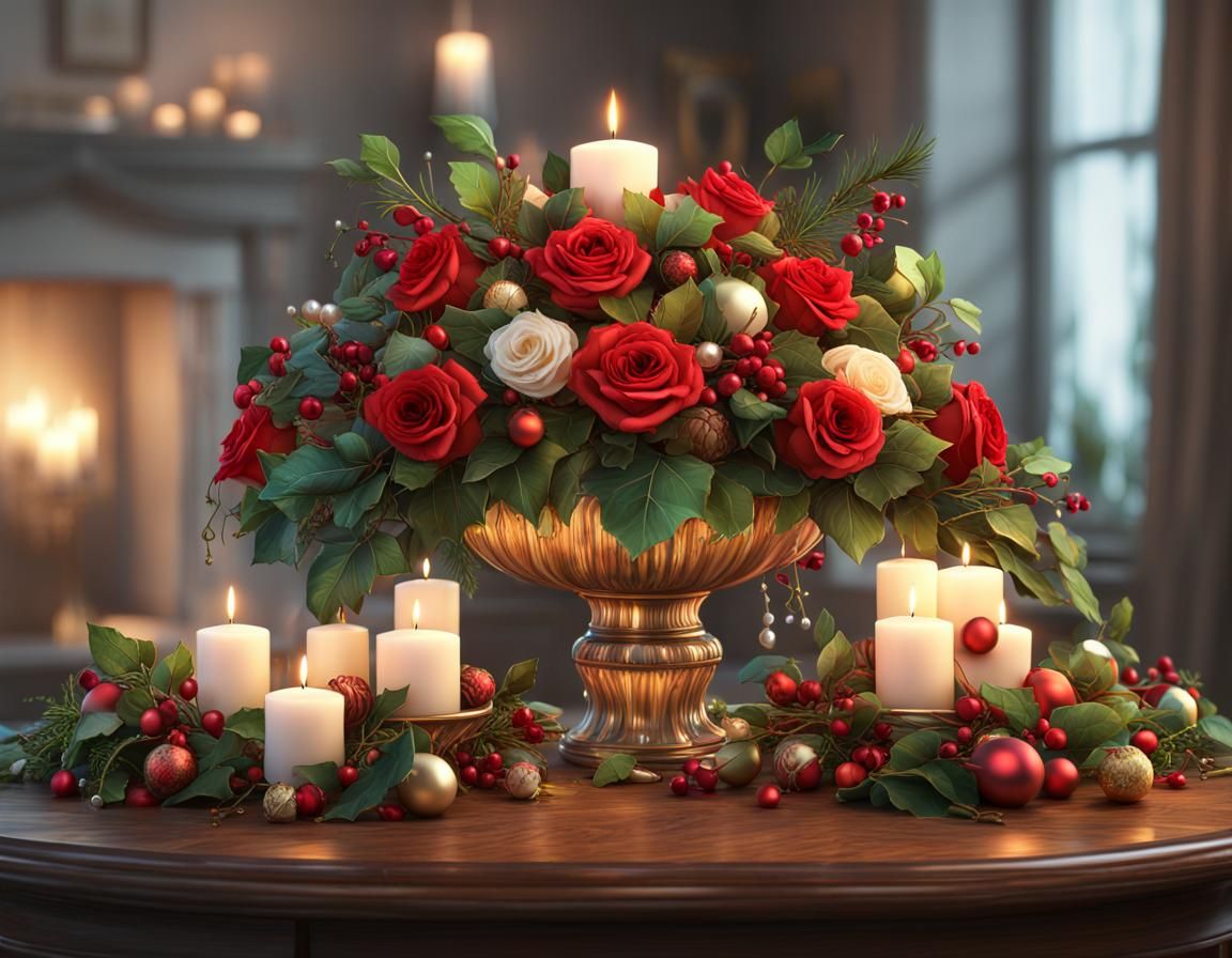 Luxury Christmas Floral Centerpiece in Hyperrealistic Style