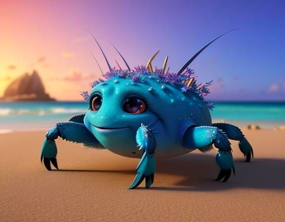 Cute Blue Fairy Crab in Pixar 3D Style