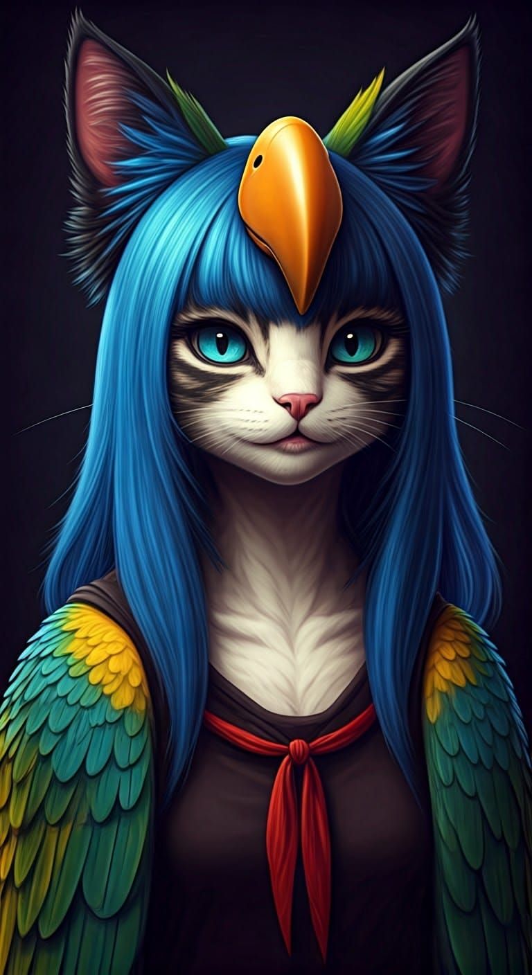Anthropomorphic Cat-Parrot Girl: Bizarre Anime Furry Art