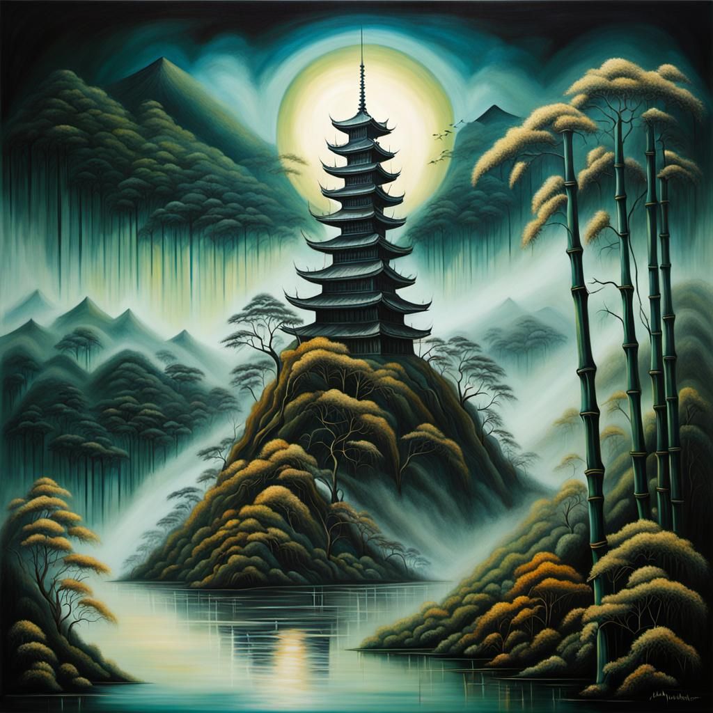 Surreal Bamboo Forest Oil Painting in Andrews Style