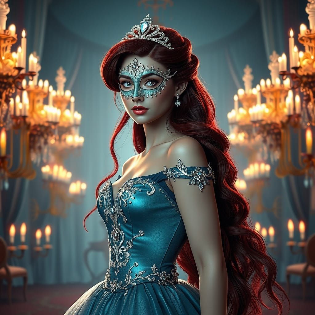 Enchanting Princess Ariel in Opulent Ballroom Splendor