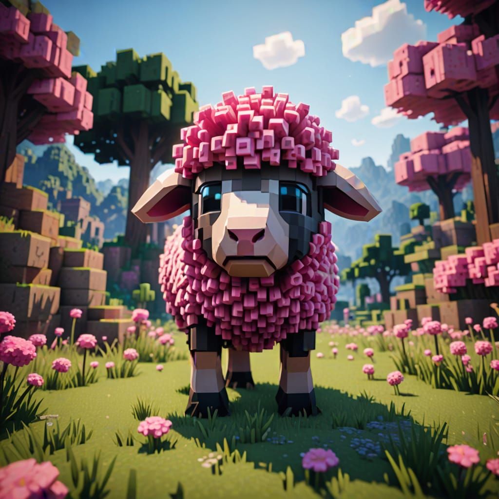 Epic 3D Minecraft Pink Sheep Masterpiece