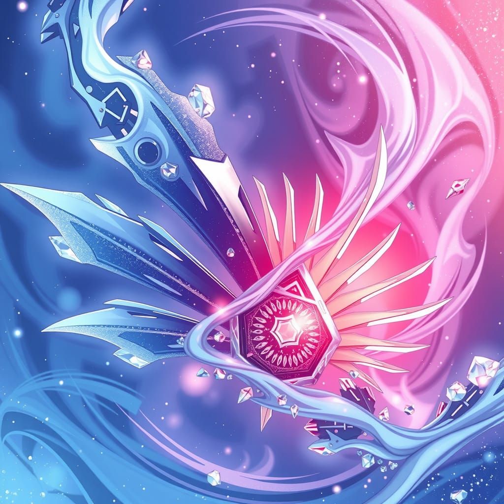 Elegant Icy Fan in Vibrant Anime Style