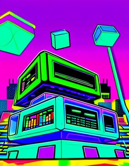 Glowing Neon Cubes in a Retro Synthwave Scene