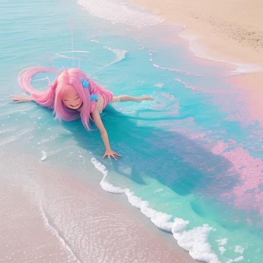 Cutepunk Alien on Beach in Watercolor Style