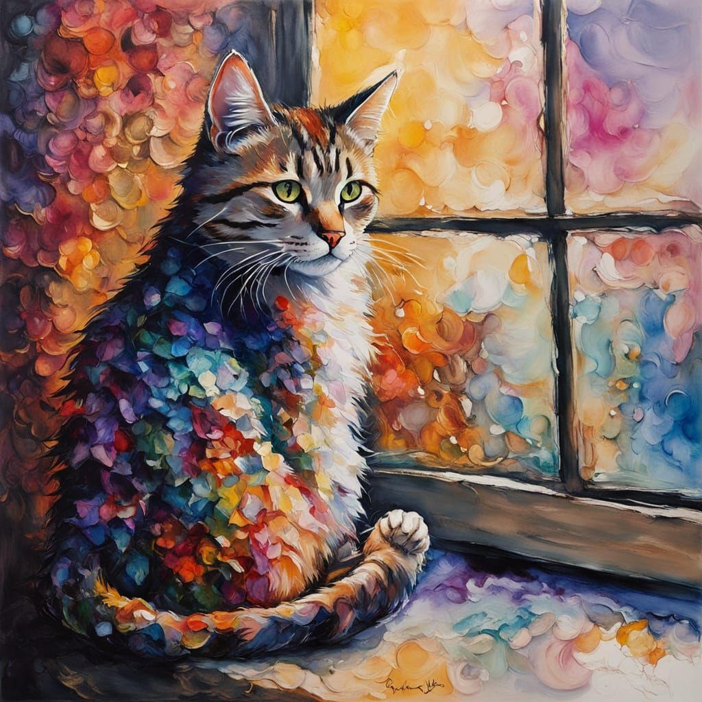Ethereal Feline Scene in Impressive Gouache Style