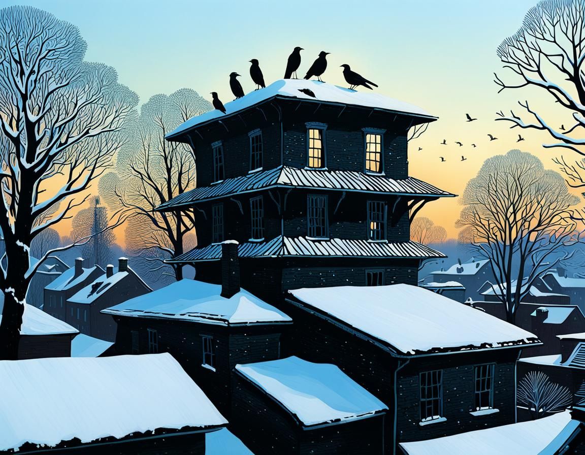 Industrial Ruins Transformed by Nature in Snowy Landscape