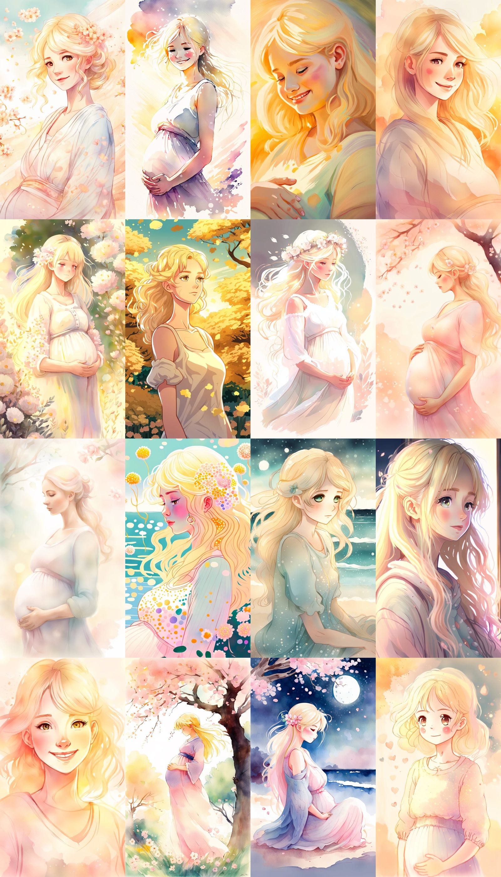 Blonde Anime Pregnant Girl with Large Belly