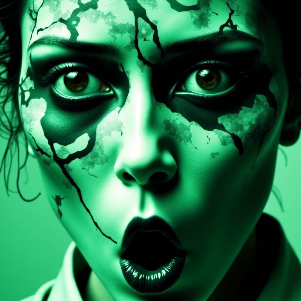 Medium's Terrified Face with Ghostly Reflections