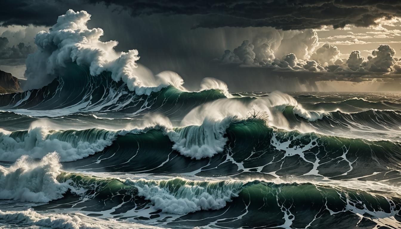 Apocalyptic Ocean Waves Crashing Violently