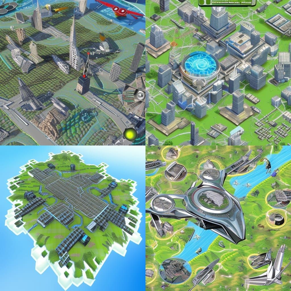 Futuristic Bird's-Eye View Map