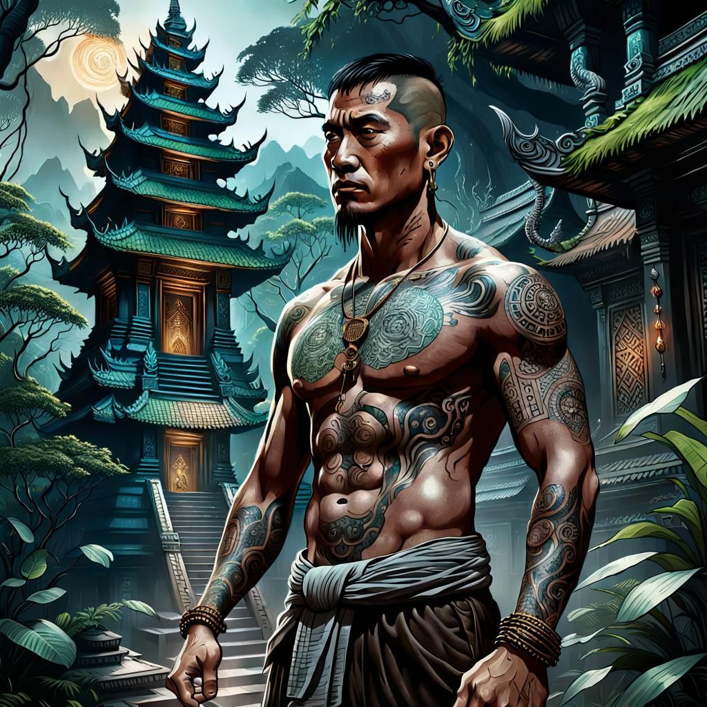 Tibetan Monk Sak Yant Tattoo in Jungle