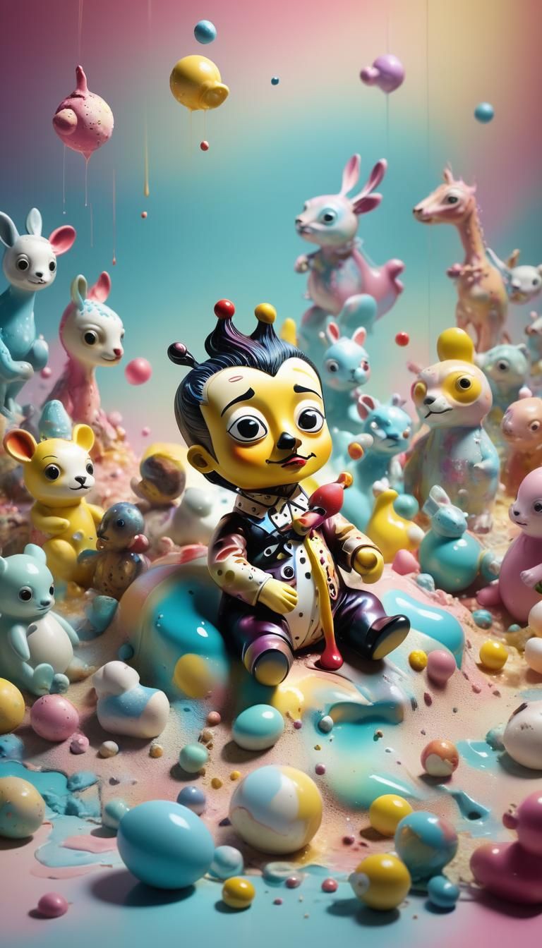 Dreamlike Surrealist Toy in Vibrant 3D Art