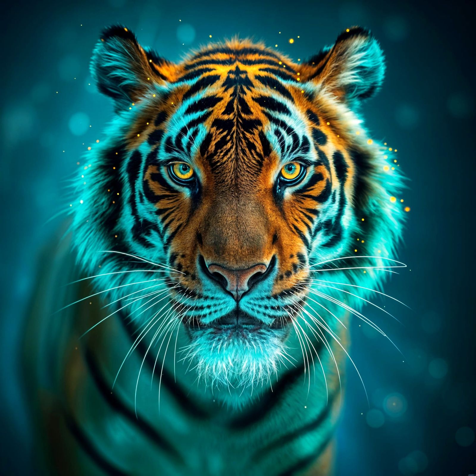 Glowing Tiger Dissolves in Vibrant Particles