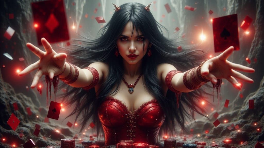 Fierce Fairy Woman with Red Lace Wings