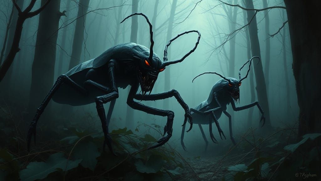 Twisted Creatures Lurk in a Dark, Misty Forest