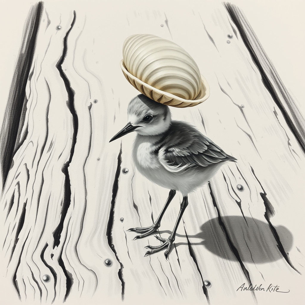 Sandpiper's Balancing Act: A Charcoal Drawing